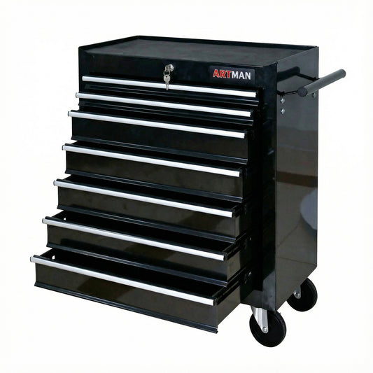 7 DRAWERS MULTIFUNCTIONAL TOOL CART WITH WHEELS-BLACK