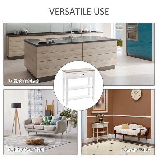 Modern Style Sofa Console Entry Hallway Table With Drawer And Shelves, Sturdy Build, And Large Storage, White