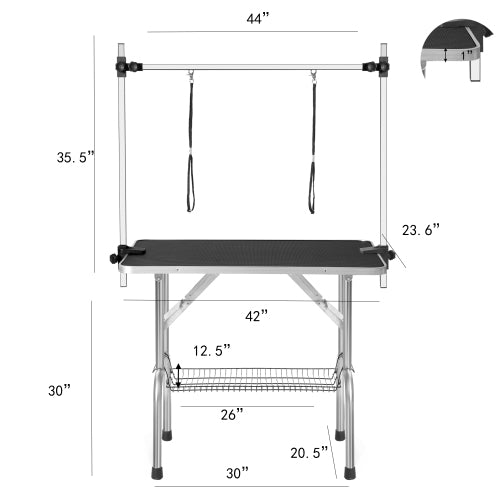 Large Pet Dog And Cat Grooming Table With Adjustable Arms And Clips Large Heavy Animal Grooming Table, 42 Inches