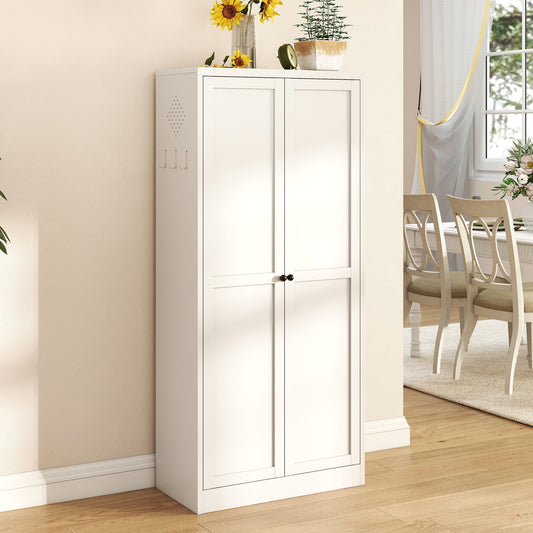 61 White Metal Kitchen Pantry Cabinet Adjustable Storage With 4 Shelves 110lb Capacity , Heavy Duty Freestanding Pantry Organizer For Kitchen, Pantry, Living Room