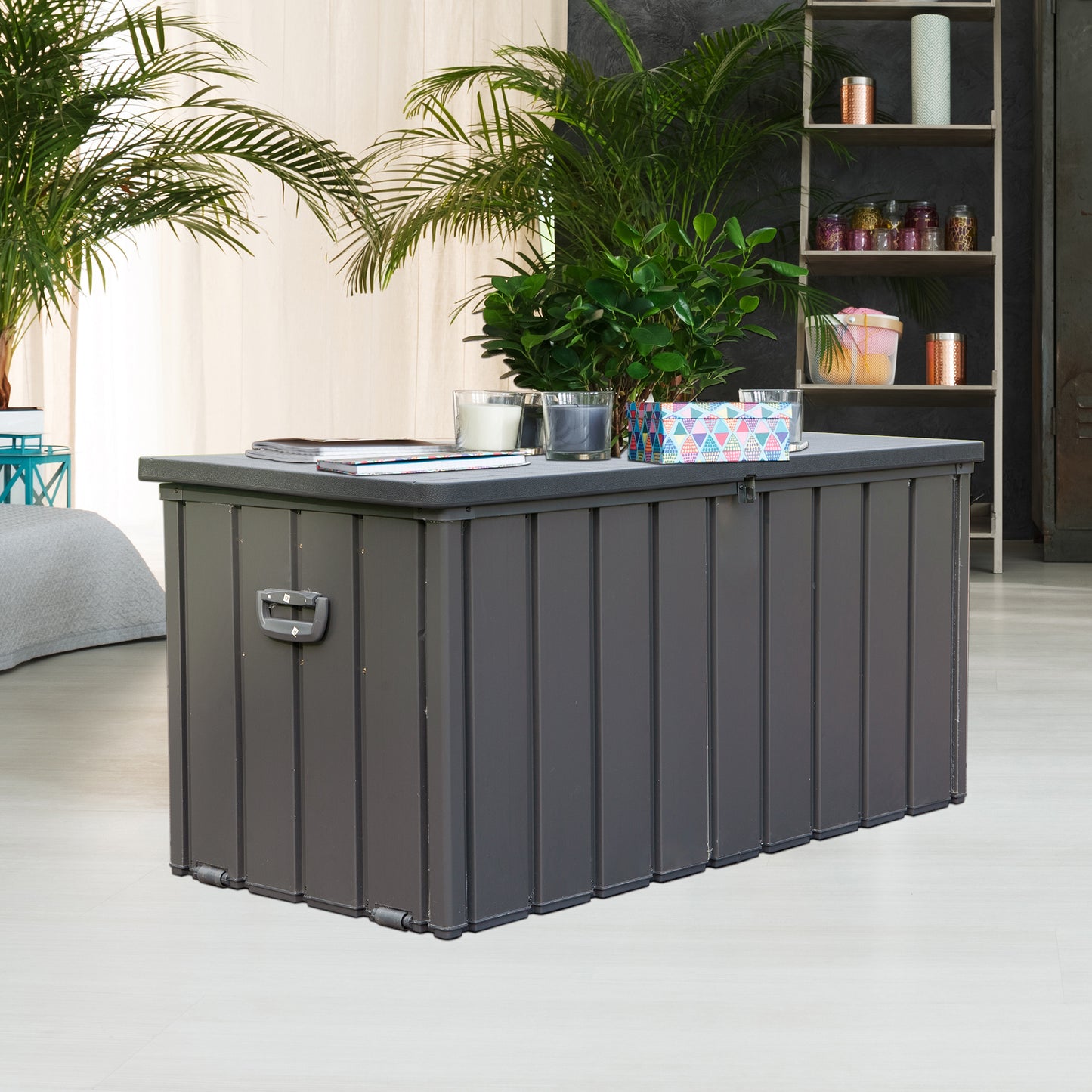 Gallon Outdoor Storage Deck Box Waterproof, Large Patio Storage Bin For Outside Cushions, Throw Pillows, Garden Tools, Lockable Dark Gray