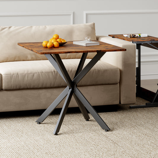 Rustic Square Side Table, X-Frame Metal Legs With Wood Grain Tabletop, Industrial Accent End Table For Living Room, Bedroom & Home Office, Brown, 31.5 X 31.5 X 29.5 Inches