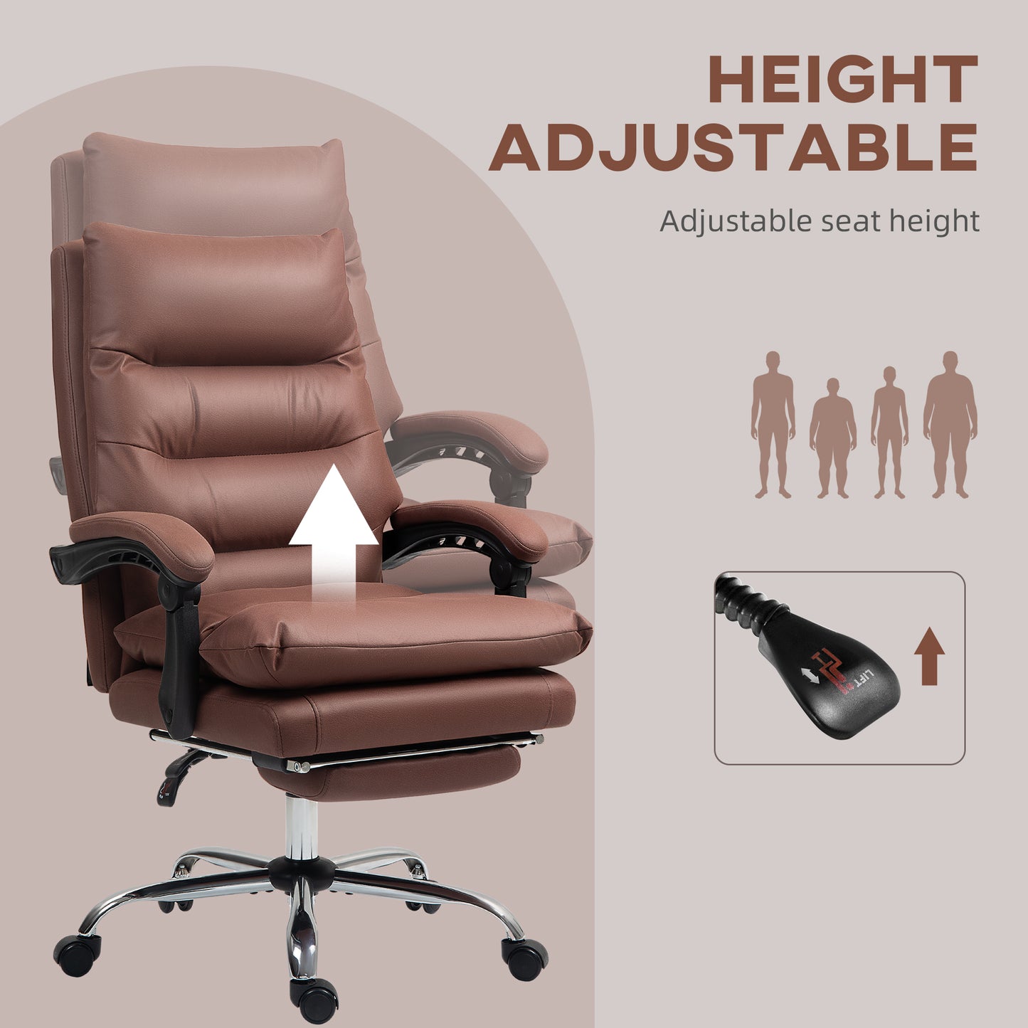 Microfibre Massage Office Chair, Heated Reclining Chair With Footrest, Double-tier Padding, Swivel Wheels, Coffee