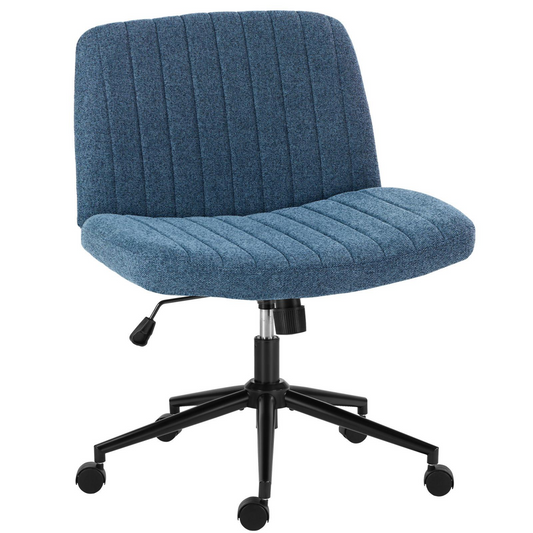 Office Desk Vanity Chair Cross Legged Armless Swivel Fabric Height Adjustable Wide Seat With Replaceable Wheels-Fixed Base, Comfy Task Chair Padded