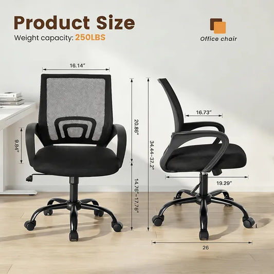 Ergonomic Office Desk Gaming Chair Mid Back With Lumbar Support Rocking Mode Height Adjustable With Fixed Armrest For Office