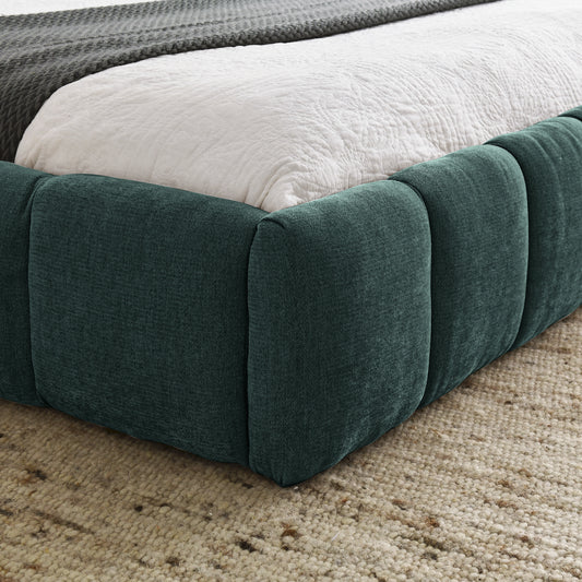 Queen Size Upholstered Bed Frame With Thick Fabric, Chenille Fabric Grounded Queen Size Platform Bed With Headboard And Solid Frame. No Box Spring Needed, GREEN 68x86.5x23.5