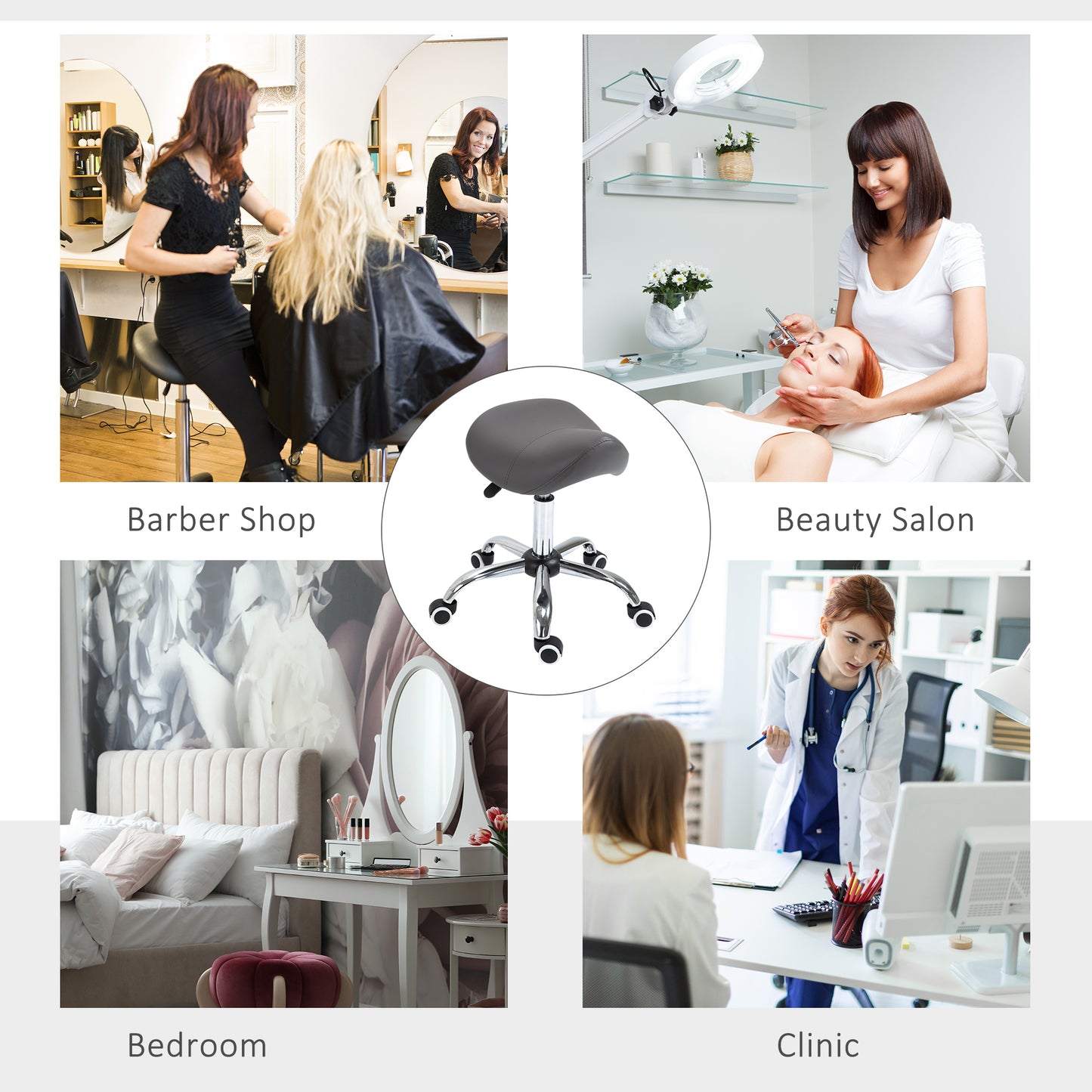 Ergonomic Rolling Saddle Stool PU Leather Hydraulic Spa Stool Height Adjustable Swivel Drafting Medical Salon Chair, Gray