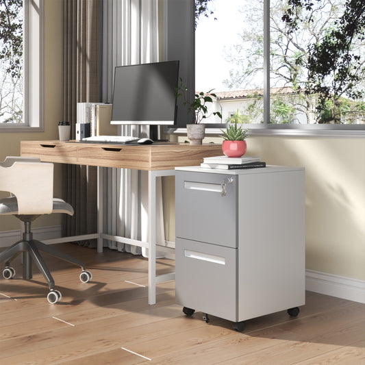 2-Drawer Mobile File Cabinet With Lock, All-Steel Metal Storage Cabinet On 360 Wheels, For Home Office & Commercial Use, Fully Assembled, Holds A4 Letter Legal Files, 110lbs Drawer Capacity