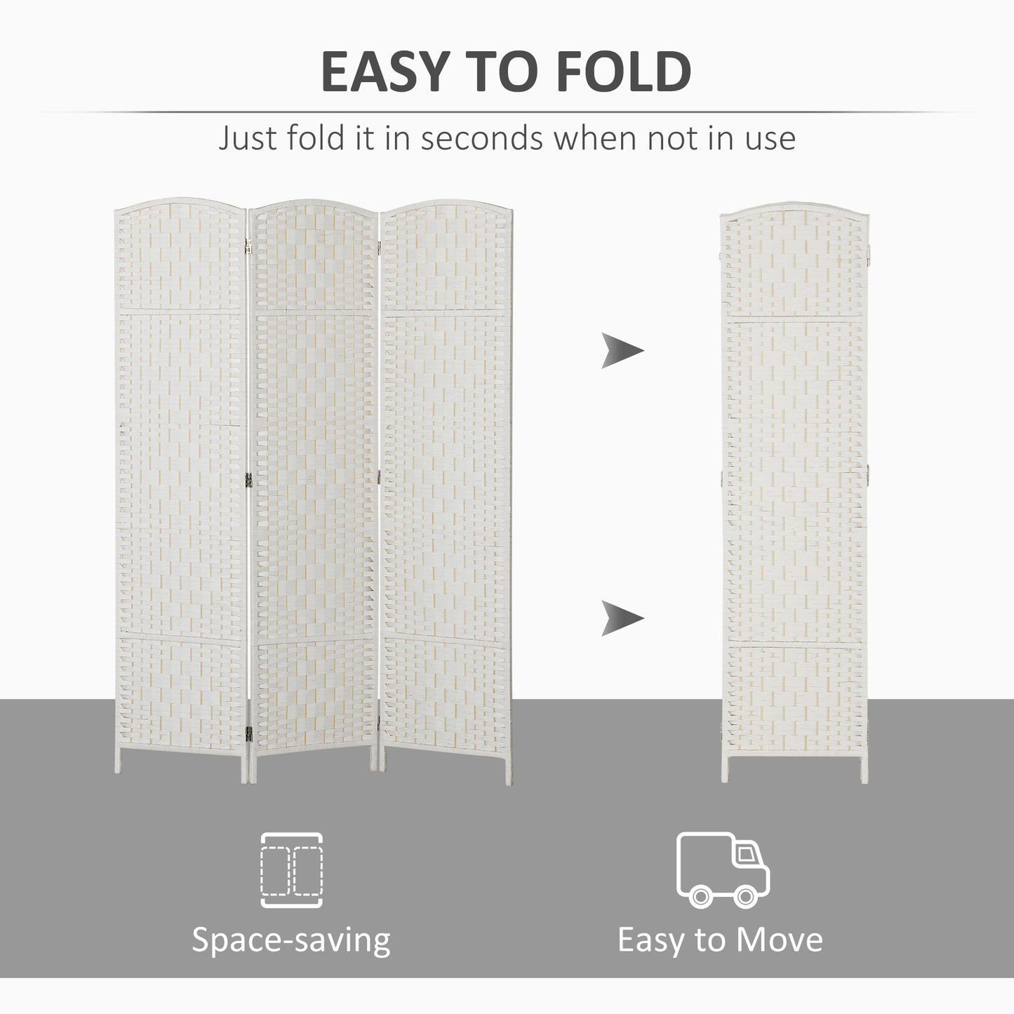 Room Divider, 3 Panel Folding Privacy Screen, 6FT Tall Portable Weave Partition Wall Divider For Bedroom, White