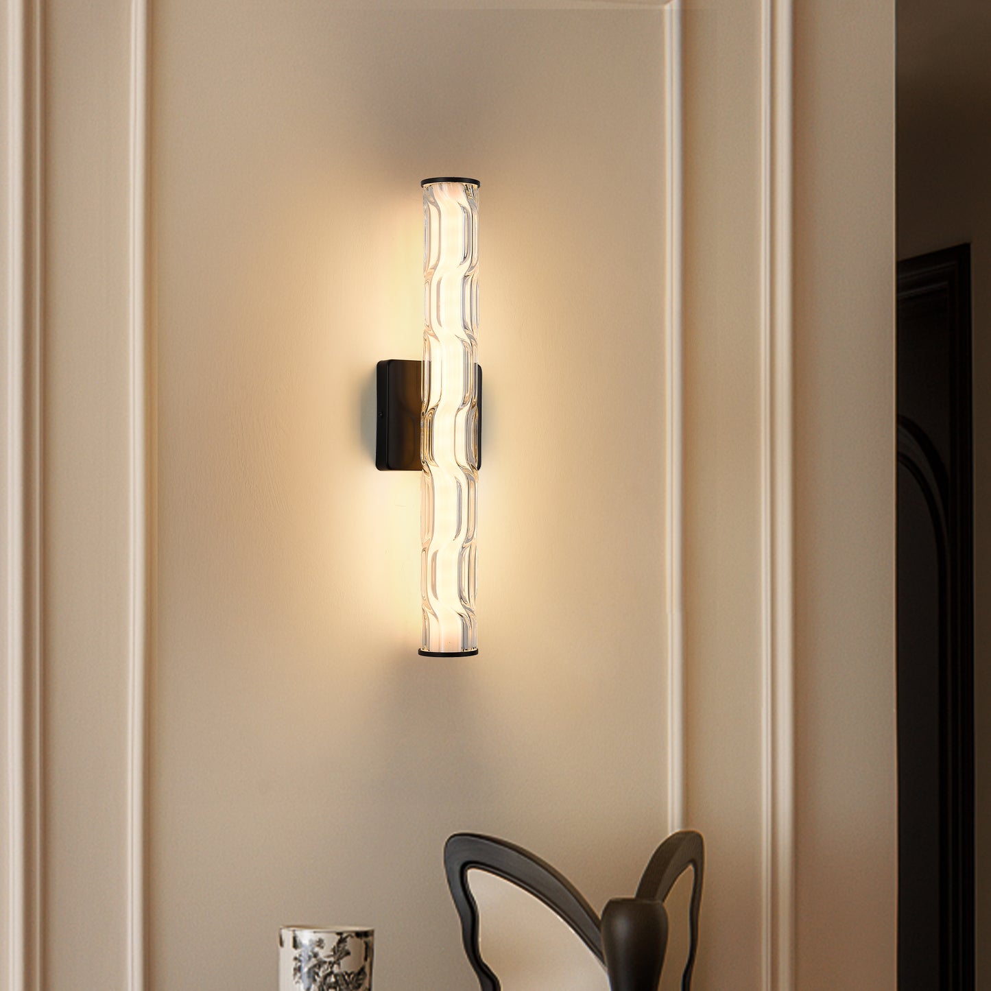19.7in Black Bathroom Wall Sconce Set Of 2, Modern Single Sconce Wall Lighting, Upgrated K9 Crystal Bronze Wall Light, Bedroom Vanity Sconce, Wall Lamp For Living Room, Stairway, Hallway