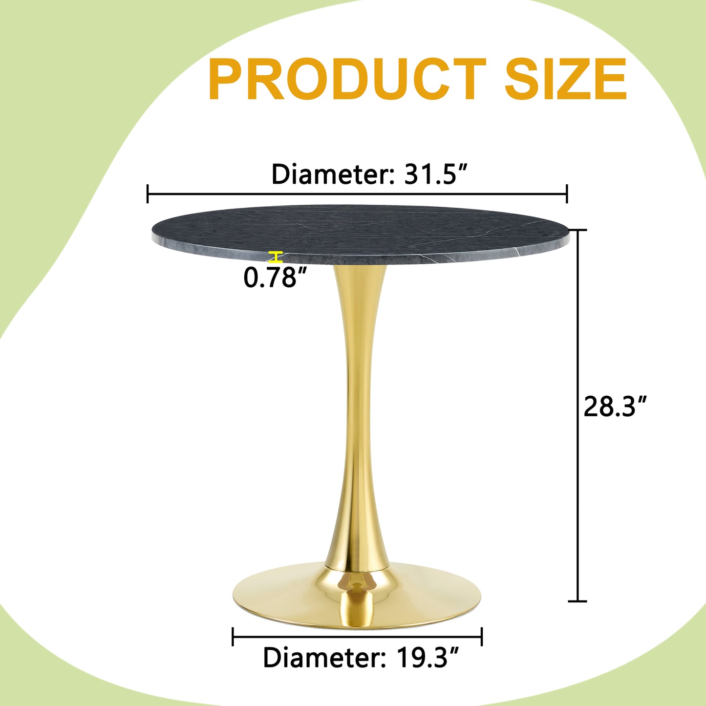 Round Dining Table, 31.5in Circle Tulip Table With Thickened Tabletop & Metal Pedestal, Mid Century Modern Bistro Table For Kitchen, Small Places, Living Room, Cafe Faux Marble