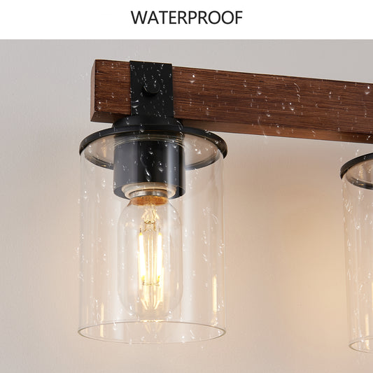 50in Rustic 7-Light Vanity Light, Industrial Bathroom Wall Sconce With Glass Shades And Wood Accent, Modern Farmhouse Lighting Fixture No Bulbs