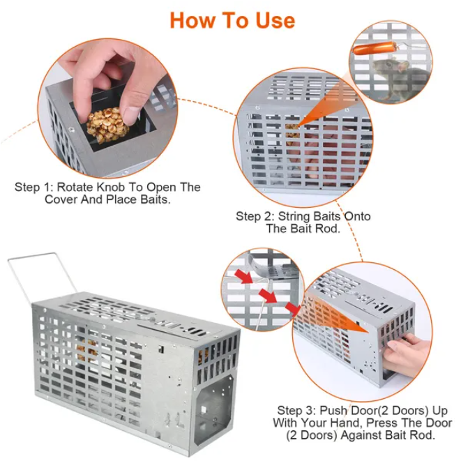 Humane Live Mouse Trap Reusable Metal Rat Rodent Cage Catch Release Continuous Capture Indoor Outdoor Pet Children Safe
