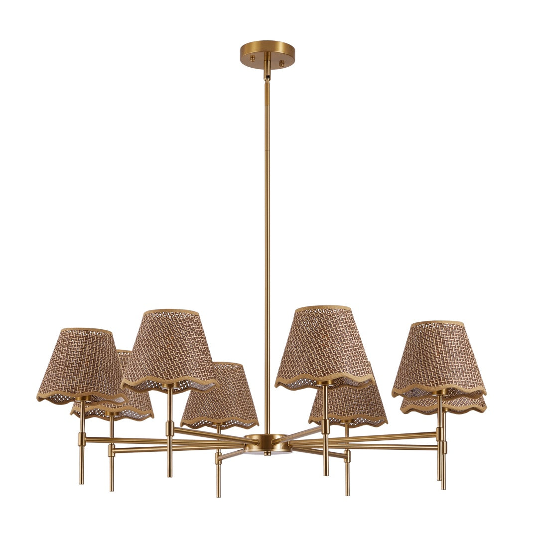 Golden Farmhouse Pendant Light 8-light Bohemian Pendant Light 38.6, Using Large Rural Rattan Pendant Light Fixtures With Adjustable Height Hangers, Suitable For E12 Base Bulb Not Included