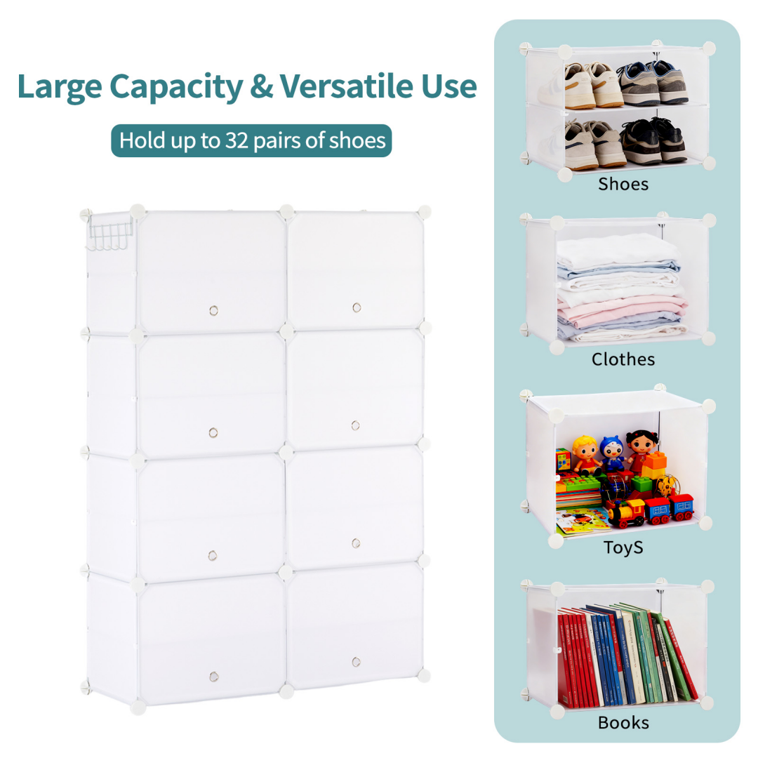 Shoe Rack Storage Cabinet, 8-layer Shoe Storage Cabinet With Door, Stackable And Detachable Shoe Storage Cabinet