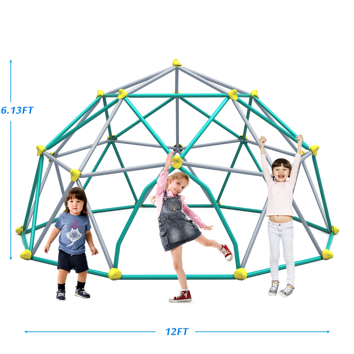 12ft Geometric Dome Climber Play Center, Kids Climbing Dome Tower, Rust & UV Resistant Steel Supporting