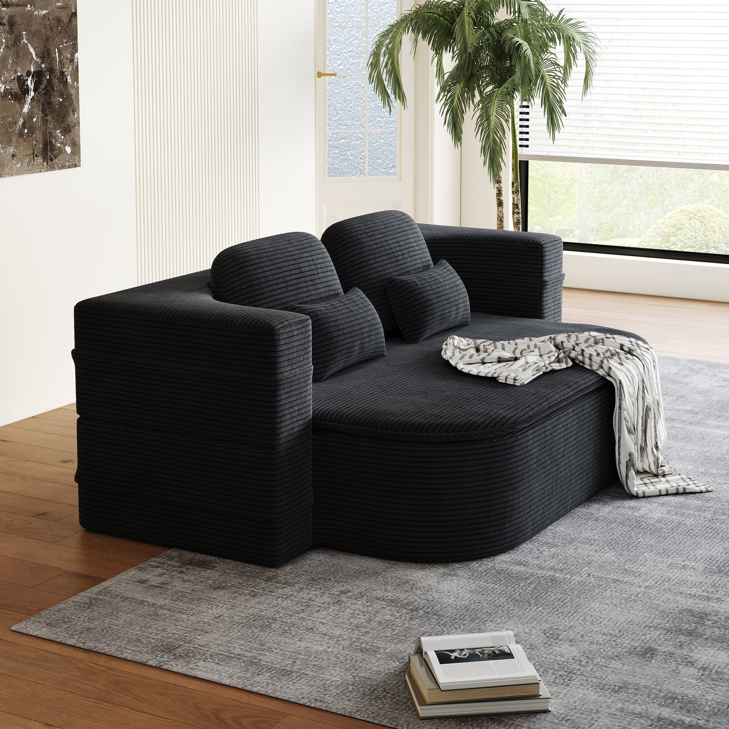 75 2-in-1 Foldable Sofa,Convertible Sleeper Foam Sofa Bed With Multi Functional Blanket, Corduroy Floor Folding Sofa Bed, Floor Sofa Lounge Sofa For Living Room Bedroom Lounge Studio