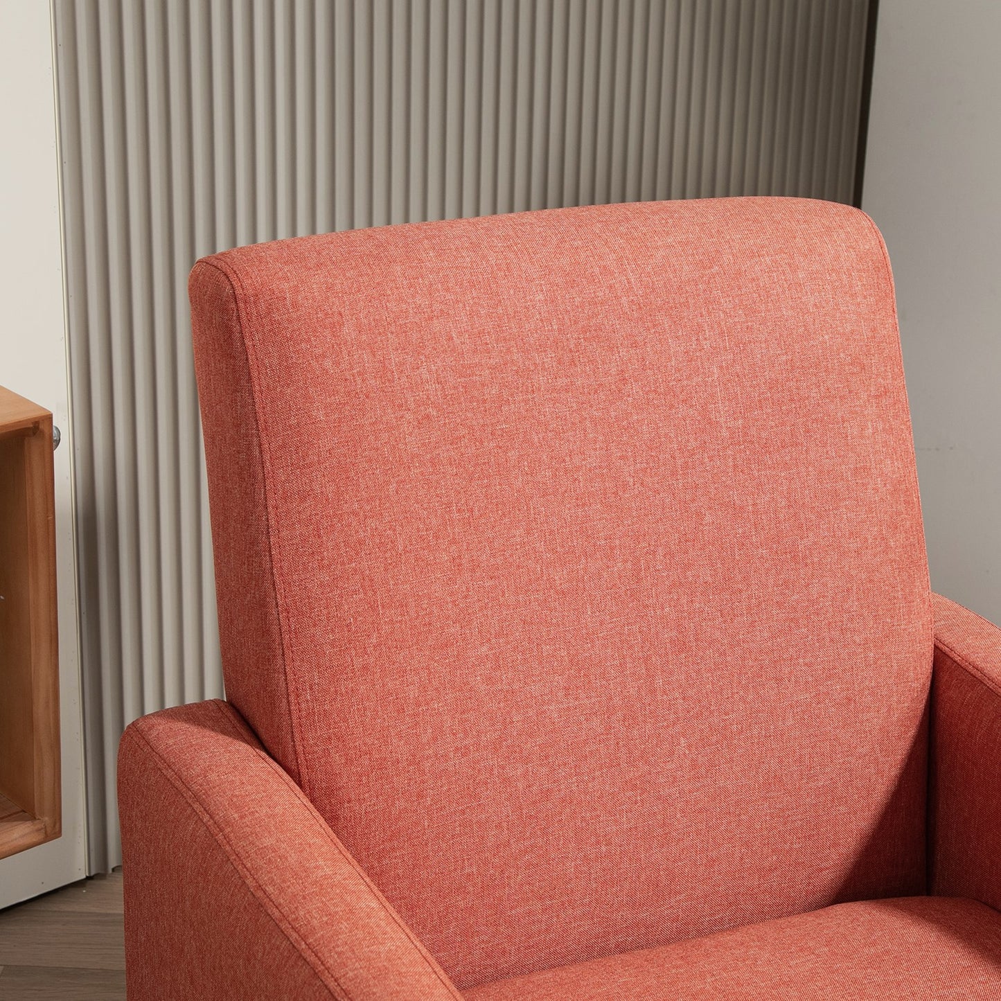 Faux Linen Upholstered Accent Chair, Modern Armchair With Solid Wood Frame, Single Sofa Chair For Living Room Bedroom