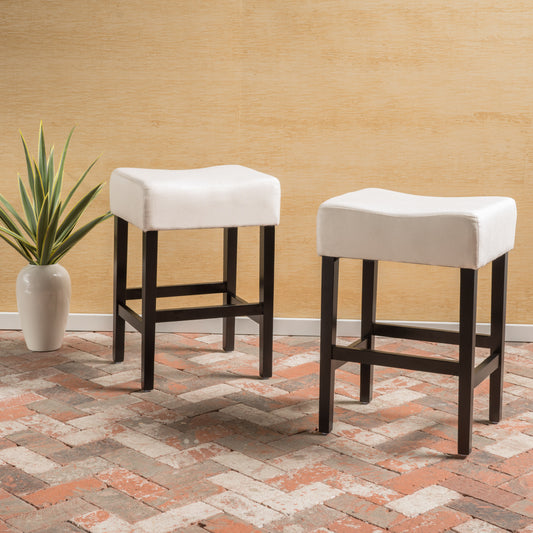 Set Of 2, 26.75 Backless Fabric Counter Height Barstool, Beige