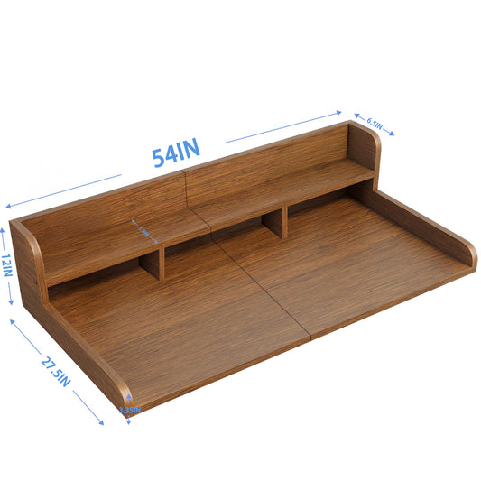 Washer Dryer Countertop With Non-slip Pads, Laundry Wood Shelf Topper With Edge, 54Width X 27.5 Depth Double Layer Organizer For Washer And Dryer Laundry Hamper Counter Storage Organization WALNUT
