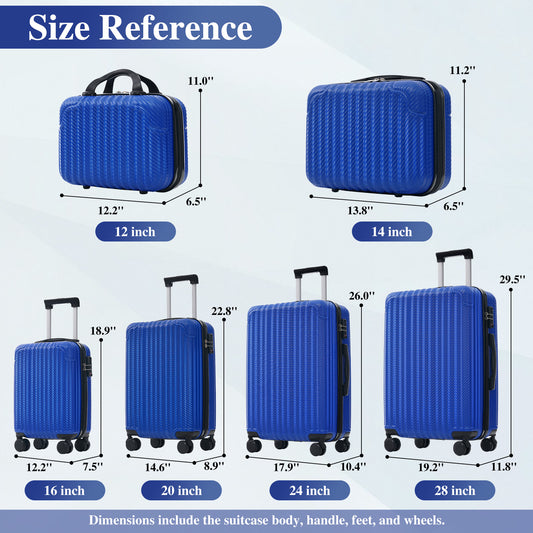 6-Piece Luggage Set, Durable Hardshell ABS Suitcase With Spinner Wheels, TSA Lock, Side Hooks, Lightweight Carry-On & Checked Luggage