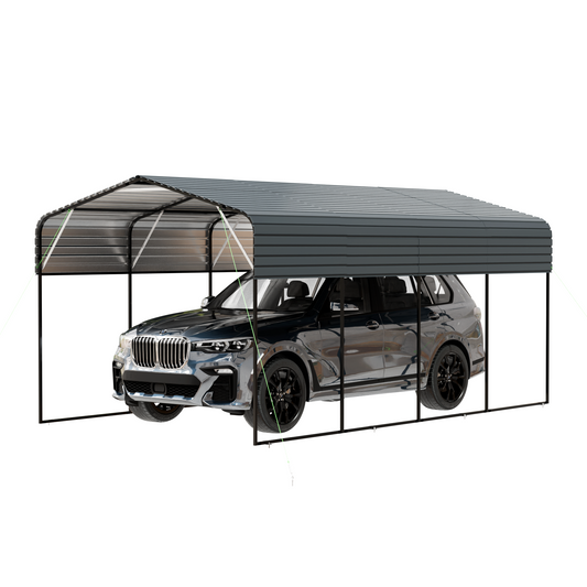 Metal Carport 11x19 FT Heavy Duty With Galvanized Steel Roof Black Frame