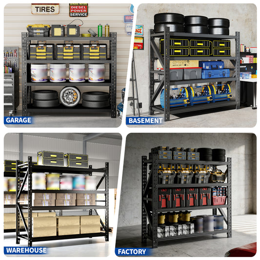 5000 Lbs Heavy Duty Garage Shelving, 4-Shelf Adjustable Metal Storage Unit 63 H X 67 W X 23.7 D 5000LBS Capacity Industrial Shelving For Warehouse, Black