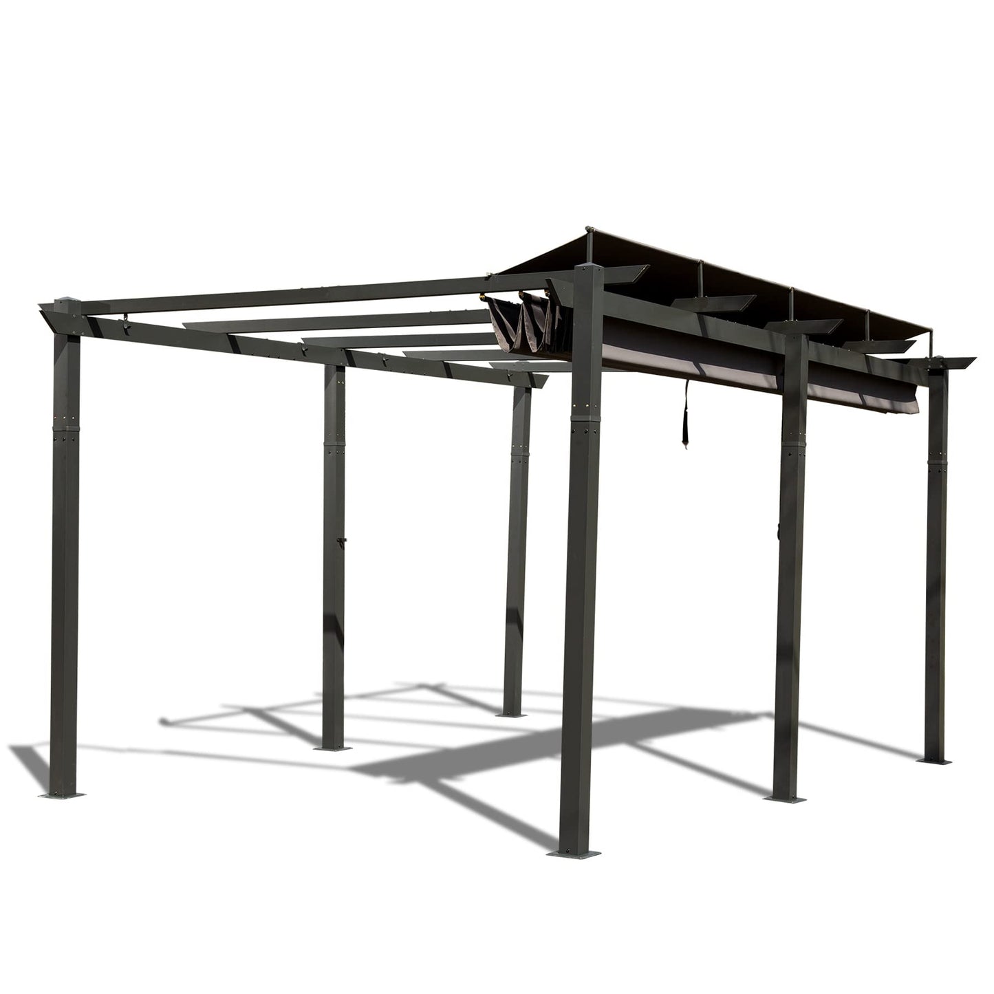 11 X 16 FT Outdoor Living Outdoor Retractable Pergola With Weather-Resistant Canopy Aluminum Garden Pergola Patio Grill Gazebo For Courtyard -Dark Gray