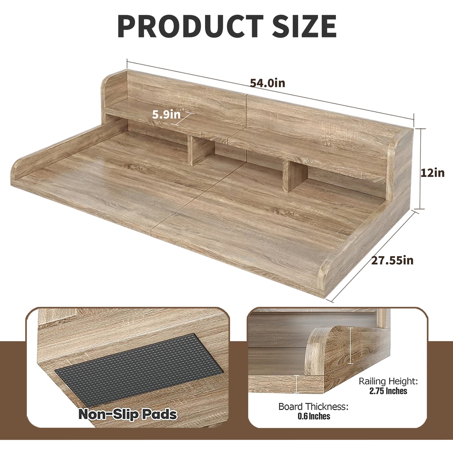 Washer Dryer Countertop With Non-slip Pads, Laundry Wood Shelf Topper With Edge, 54 Width X 27.5 Depth Double Layer Organizer For Washer And Dryer Laundry Hamper Counter Storage Sandy Brown Color