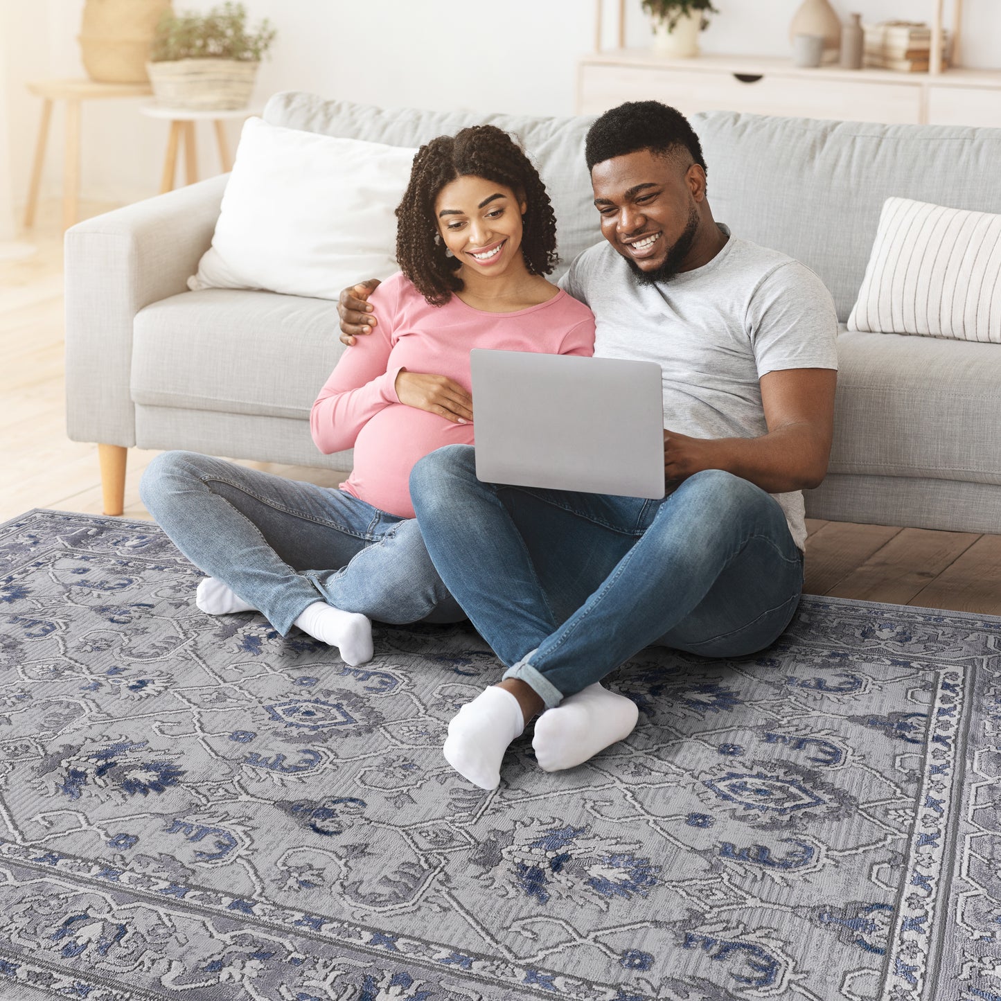 MARFI C Ollection 2X8 Grey Blue Oriental Runner Rug