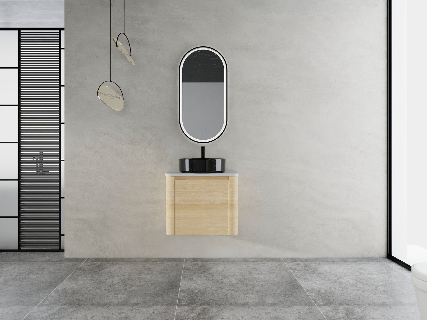 24'' Wall-Mounted Bathroom Vanity With Ceramic Art Sink & 1-Soft-Close Door, KD-Packing, Plywood