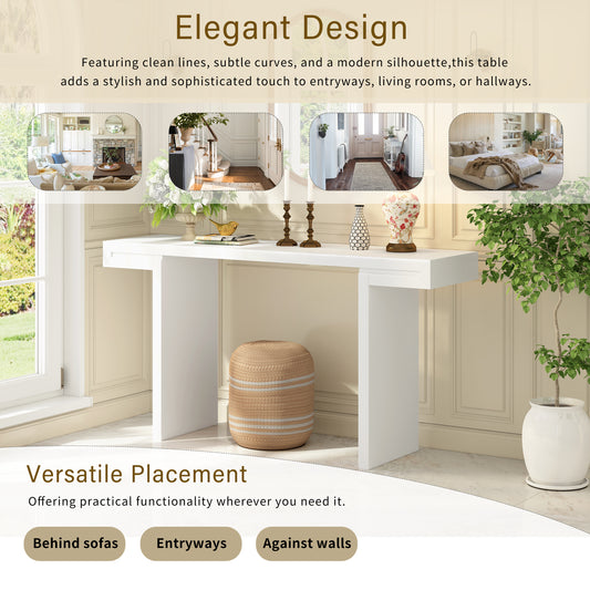 U- Style Large 60- Inch Console Table With Geometric Clean Lines Design Stylish Entryway Table With Painted Finish And Adjustable Feet Suitable For Living Room Entryway Hallway.