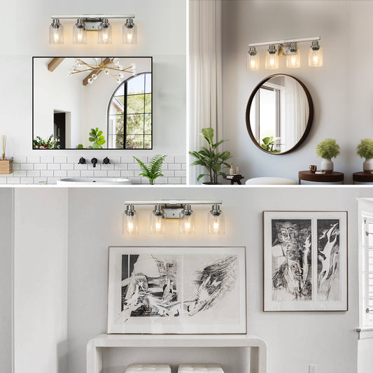 24 Modern 4-Light Bathroom Vanity Light Fixture - Brushed Nickel Finish With Clear Glass Shades, Perfect For Bathroom, Vanity, And Dressing Area Lighting No Bulbs