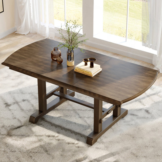 59 -77 Extendable Dining Table, Farmhouse Wooden Kitchen Table With Removable Leaf, Large Expanding Table For 4-8 Brown