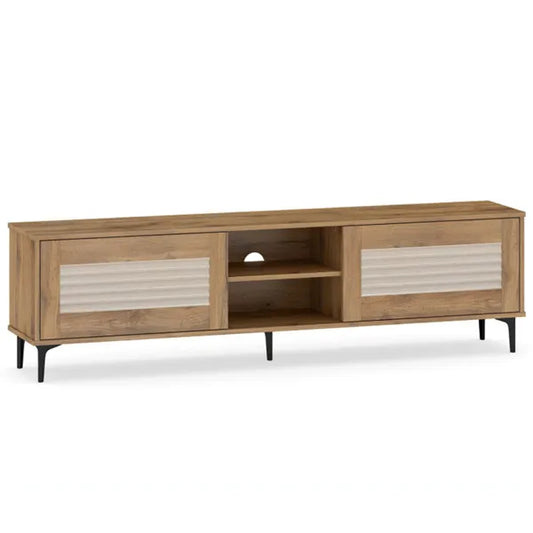 63 Entertainment Center With Open Shelves, 5 Metal Legs Cable Management TV Console