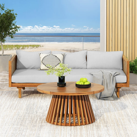 Wicker Patio Furniture Set Outdoor Rattan Sectional Sets Conversation Set - Weather-Resistant, For Garden, Patio & Deck With Water Resistant Thick Light Gray Cushions