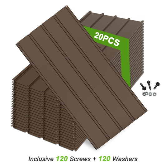 20 Pcs Metal Roofing Panels, 3.54 Ft X1.64 Ft Galvanized Roofing Panels Metal Siding Panels With Steel Screws For Pergola, Gazebo, Shed, Outdoor Storage, Chicken Coop, Patio,Garages-Brown