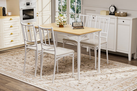 Dining Table Set, Bar Table With 4 Dining Benches, Kitchen Table Counter With Chairs, Industrial For Kitchen Breakfast Table, Living Room, Party Room, Natural And White, 43.3inL X23.6inW X 30.1inH