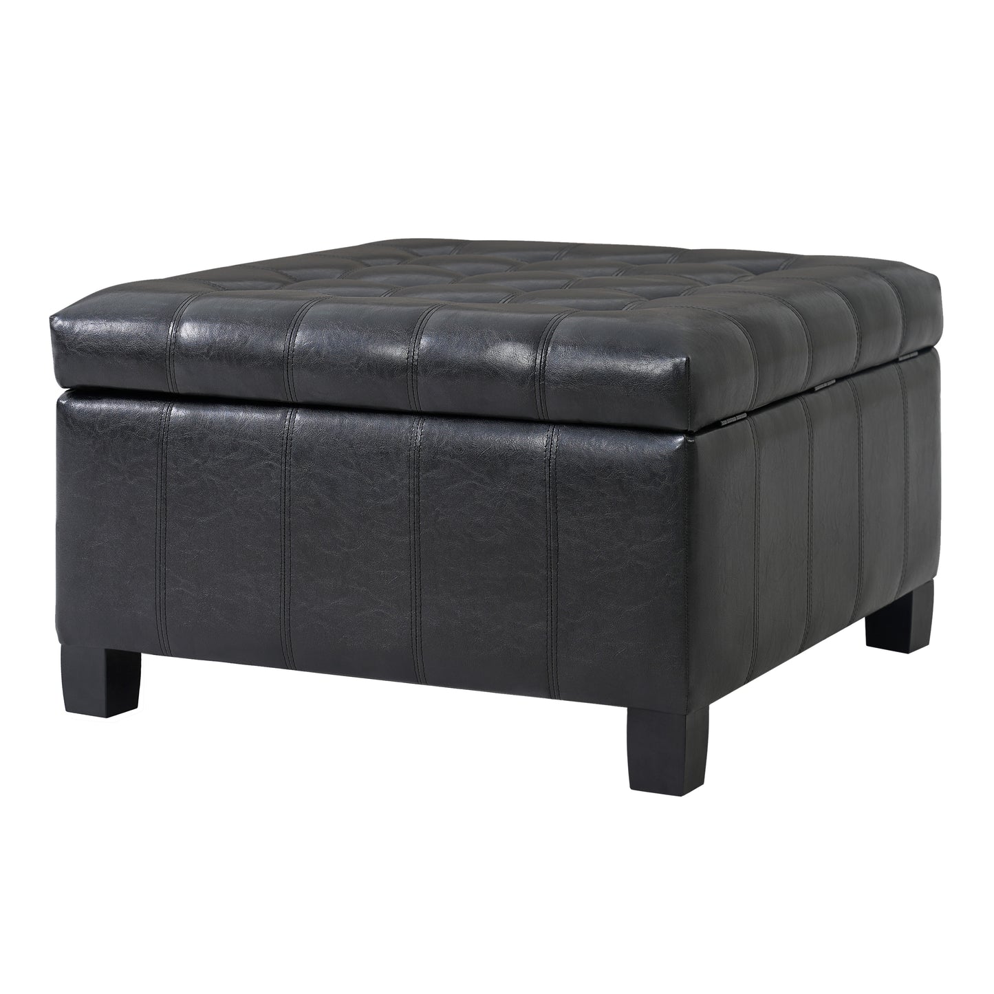 Black PU Storage Ottoman With Rubber Wood Legs, 30.25 Square Tufted Indoor Ottoman With Lift-Top Storage For Living Room, Bedroom & Entryway,300lbs Weight Capacity