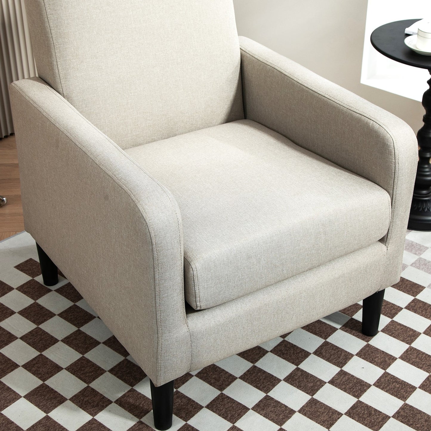Faux Linen Upholstered Accent Chair, Modern Armchair With Solid Wood Frame, Single Sofa Chair For Living Room Bedroom