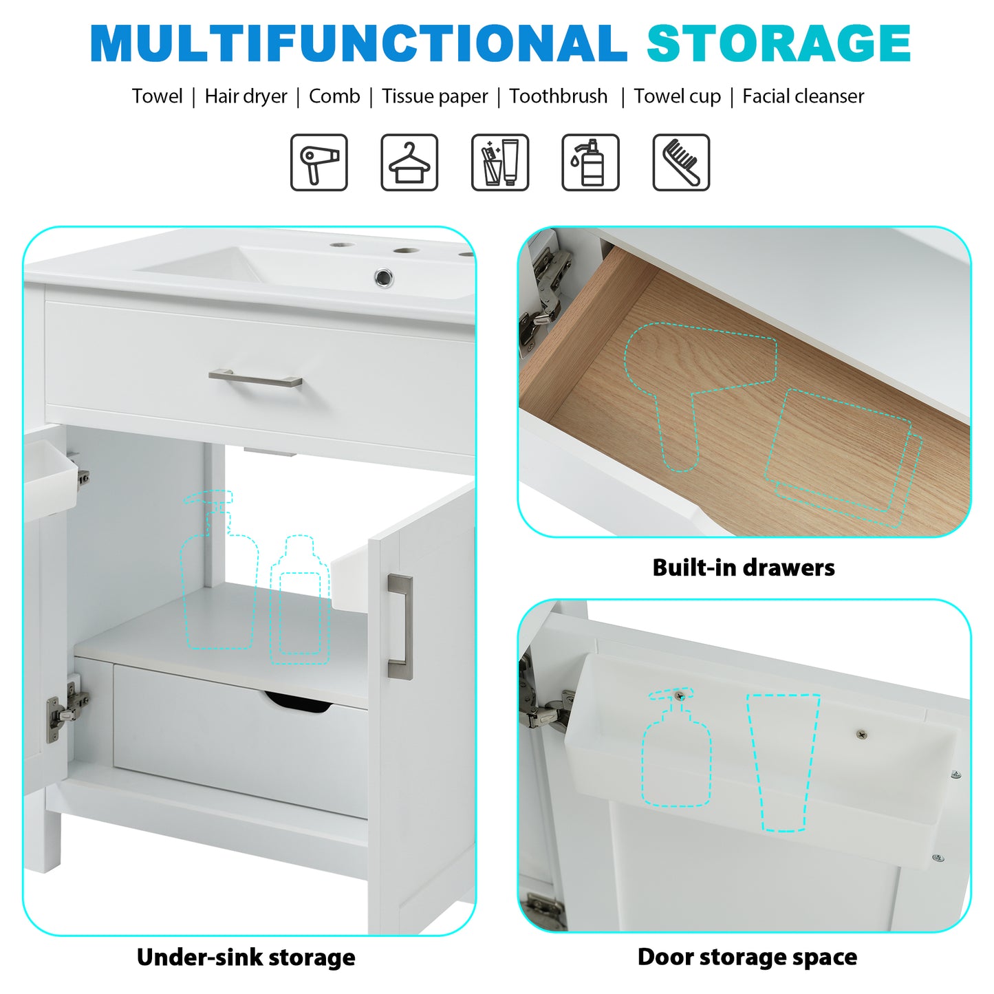 30-Inch Bathroom Vanity With Ceramic Sink And Ample Storage - The Perfect Choice For Small Bathrooms