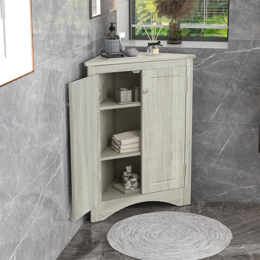 Oak Triangle Bathroom Storage Cabinet With Adjustable Shelves, Freestanding Floor Cabinet For Home Kitchen