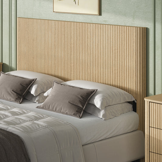 Modern Wooden Headboard With Arched Corrugated,Fits Queen Size Beds, Vertical Grain Design, Farmhouse & Vintage Style, Easy Assembly, Oak.