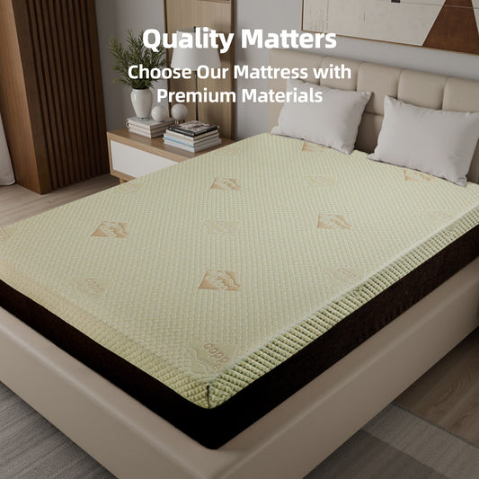 12-Inch Queen Mattress Copper Infused Cooling Gel Foam Bed, 7-Zone Pressure Relief, Air Layer Comfort Cover, Medium Firm Support Made In Japan