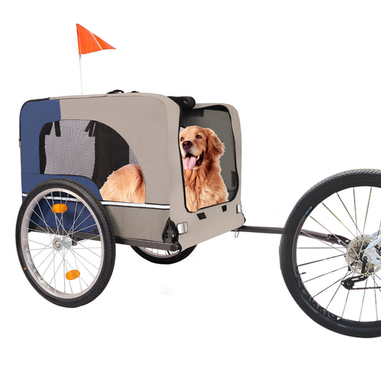 Dog Bike Trailer - Folding Pet Trailer Car For Bicycle, Folding Pet Carrier With 20 Inch Wheels, 2 Entrances, Safety Flag, Easy To Connect & Store