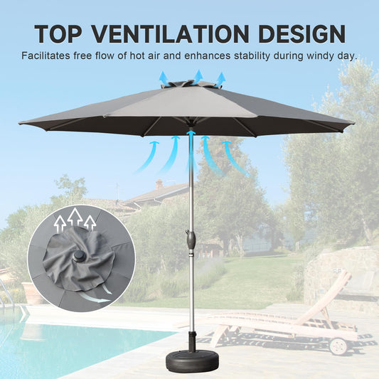 9FT Patio Umbrella, Outdoor Table Umbrella With Push Button Tilt And Crank, UV Protection Waterproof Market Sun Umbrella With 8 Sturdy Ribs For Garden, Deck, Backyard, Pool Gray
