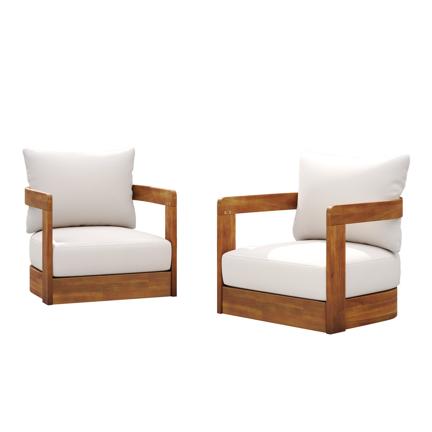 Premium Acacia Wood Outdoor Club Chair, Curved Tub Design, Water-Resistant Cushions, All-Weather Slat Construction