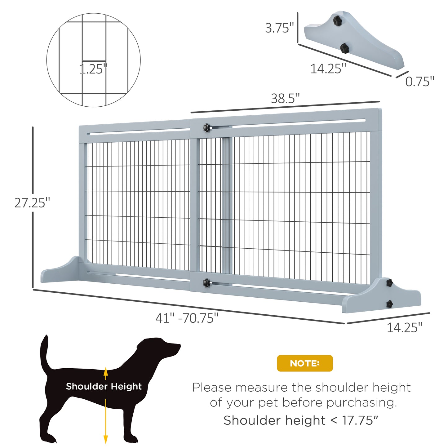 71" W X 27.25" H Extra Wide Freestanding Pet Gate With Adjustable Length Dog, Cat, Barrier For House, Doorway, Hallway, Blue-Gray
