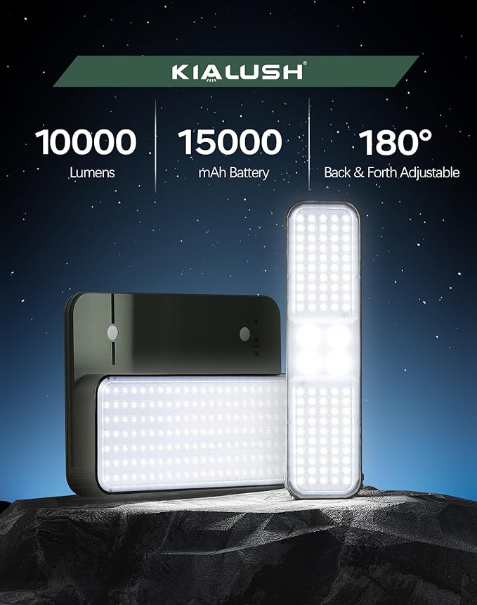 10 0 0 0lm Dimmable Rechargeable Work Light, 15000mAh Detachable Camping Work Light 72 Telescopic With 2 Separate Lights, 2 Charge Ways Type C & Solar Powered