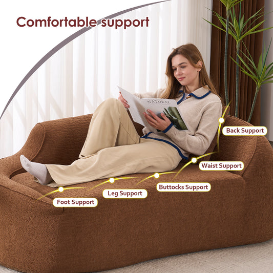 LY-048 Compression Curved Chaise Longue Chair Indoor Modern Chenille Loveseat Couch With Deep Seat Sofa Bed With 1 Pillow Sleeper Sofa Couch For Living Room Bedroom Apartment.Caramel.
